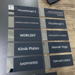 Kapı tanıtım etiketi dekoratif görünüm.