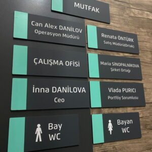 Kapı tabelası modern işyeri kimliği.